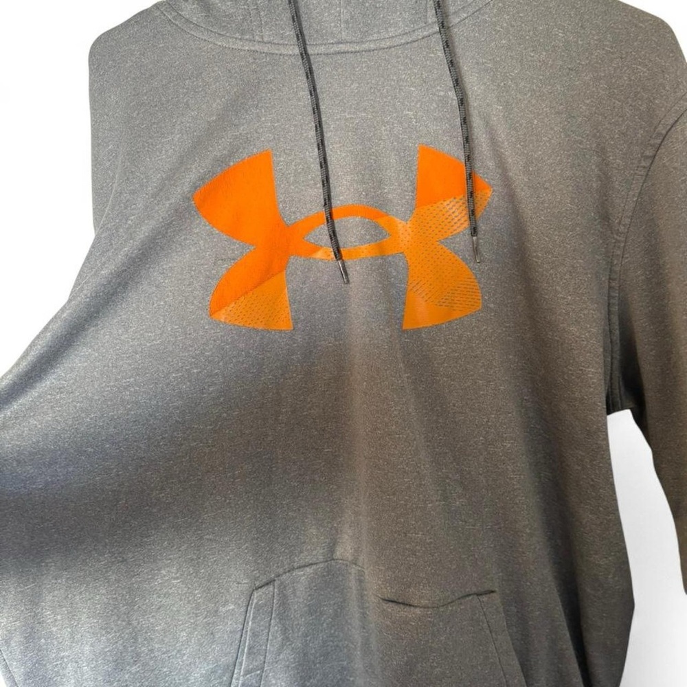Under Armour Gray Hoodie XL Orange Logo ColdGear Loose Fit Athletic Sweatshirt